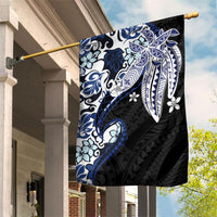 Monstera Plumeria Flowers Blue Garden Flag Polynesian Pattern