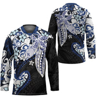 Monstera Plumeria Flowers Blue Hockey Jersey Polynesian Pattern