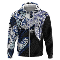 Monstera Plumeria Flowers Blue Hoodie Polynesian Pattern