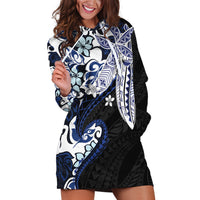Monstera Plumeria Flowers Blue Hoodie Dress Polynesian Pattern