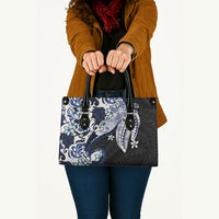 Monstera Plumeria Flowers Blue Leather Bag Polynesian Pattern