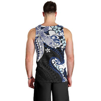 Monstera Plumeria Flowers Blue Men Tank Top Polynesian Pattern