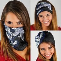 Monstera Plumeria Flowers Blue Neck Gaiter Polynesian Pattern