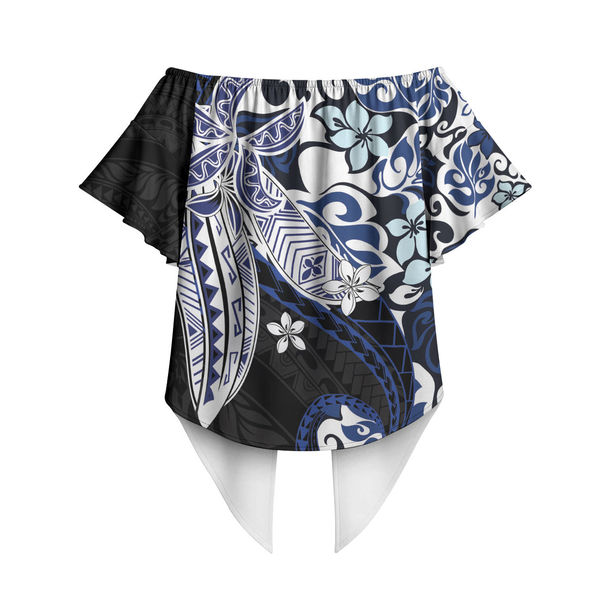 Monstera Plumeria Flowers Blue Off Shoulder Wrap Waist Top Polynesian Pattern LT01 - Polynesian Pride
