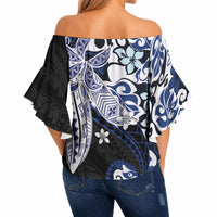 Monstera Plumeria Flowers Blue Off Shoulder Wrap Waist Top Polynesian Pattern LT01 - Polynesian Pride