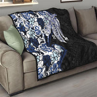 Monstera Plumeria Flowers Blue Quilt Polynesian Pattern