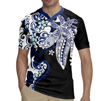 Monstera Plumeria Flowers Blue Rugby Jersey Polynesian Pattern