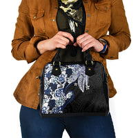 Monstera Plumeria Flowers Blue Shoulder Handbag Polynesian Pattern
