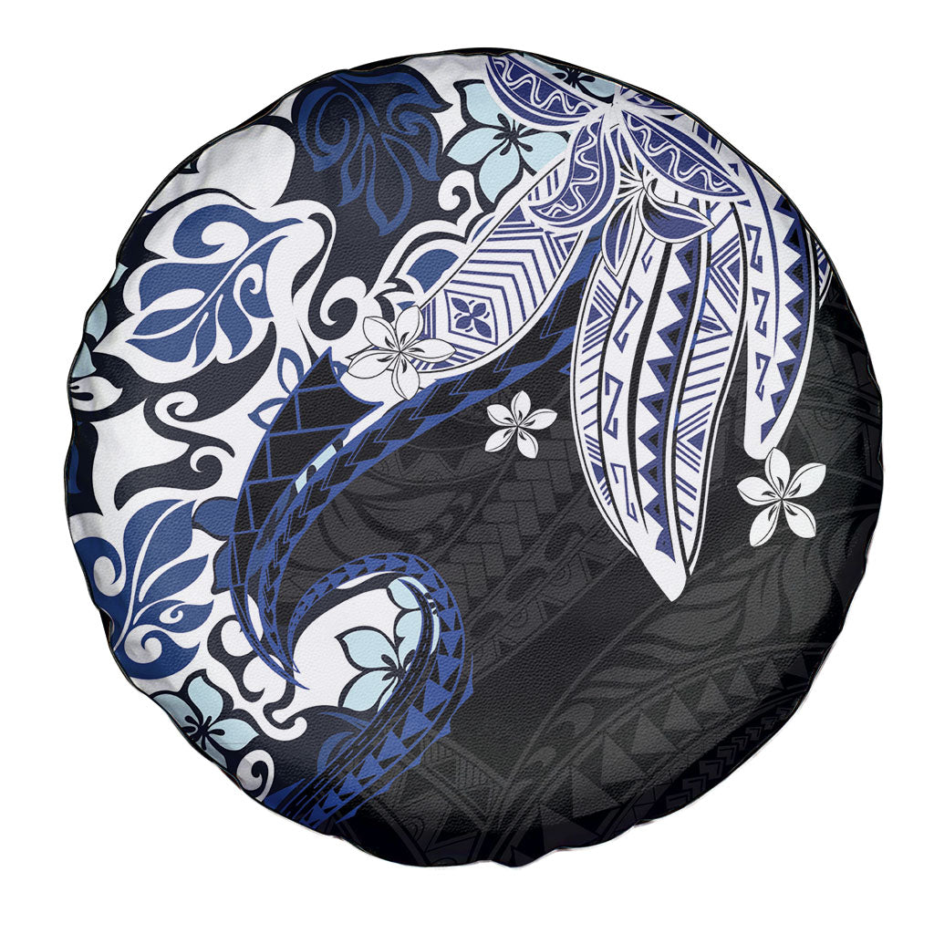 Monstera Plumeria Flowers Blue Spare Tire Cover Polynesian Pattern