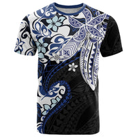 Monstera Plumeria Flowers Blue T Shirt Polynesian Pattern