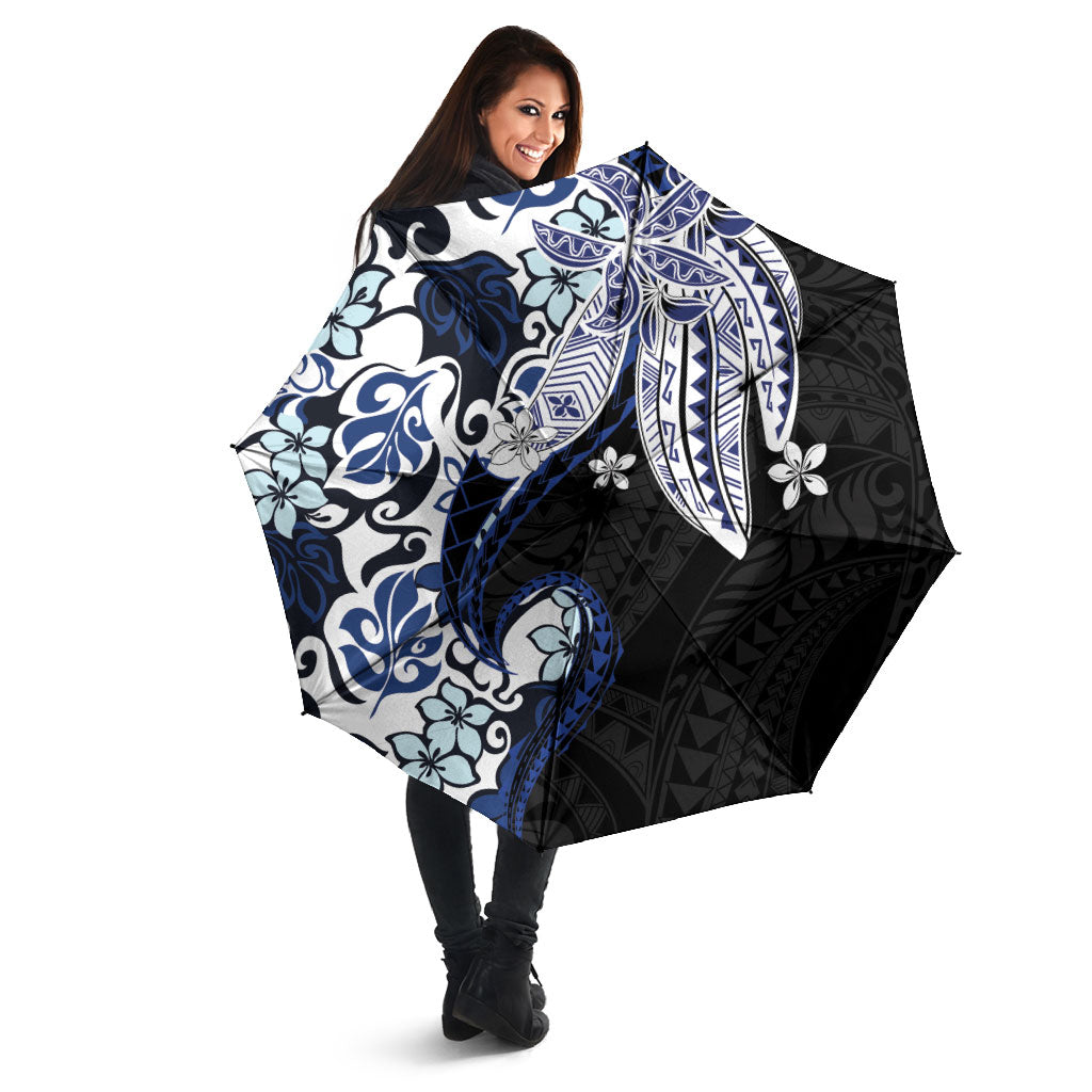 Monstera Plumeria Flowers Blue Umbrella Polynesian Pattern