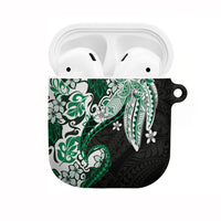 Monstera Plumeria Flowers Green AirPods Case Polynesian Pattern