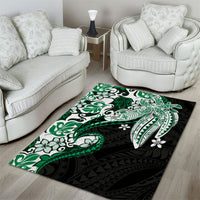 Monstera Plumeria Flowers Green Area Rug Polynesian Pattern