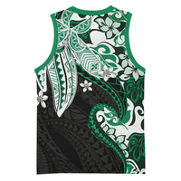 Monstera Plumeria Flowers Green Basketball Jersey Polynesian Pattern