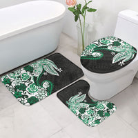 Monstera Plumeria Flowers Green Bathroom Set Polynesian Pattern