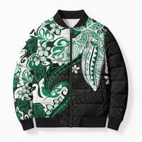 Monstera Plumeria Flowers Green Bomber Puffer Jacket Polynesian Pattern