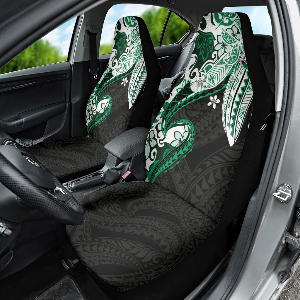 Monstera Plumeria Flowers Green Car Seat Cover Polynesian Pattern