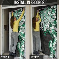 Monstera Plumeria Flowers Green Door Cover Polynesian Pattern
