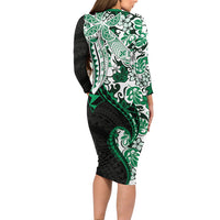 Monstera Plumeria Flowers Green Family Matching Long Sleeve Bodycon Dress and Hawaiian Shirt Polynesian Pattern LT01 - Polynesian Pride