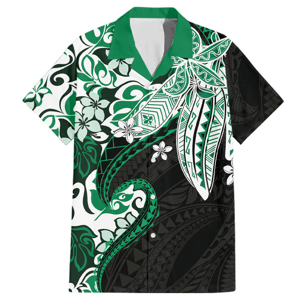 Monstera Plumeria Flowers Green Family Matching Off The Shoulder Long Sleeve Dress and Hawaiian Shirt Polynesian Pattern LT01 Dad's Shirt - Short Sleeve Green - Polynesian Pride