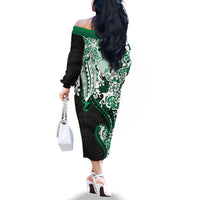 Monstera Plumeria Flowers Green Family Matching Off The Shoulder Long Sleeve Dress and Hawaiian Shirt Polynesian Pattern LT01 - Polynesian Pride