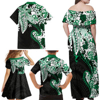 Monstera Plumeria Flowers Green Family Matching Off Shoulder Maxi Dress and Hawaiian Shirt Polynesian Pattern LT01 - Polynesian Pride