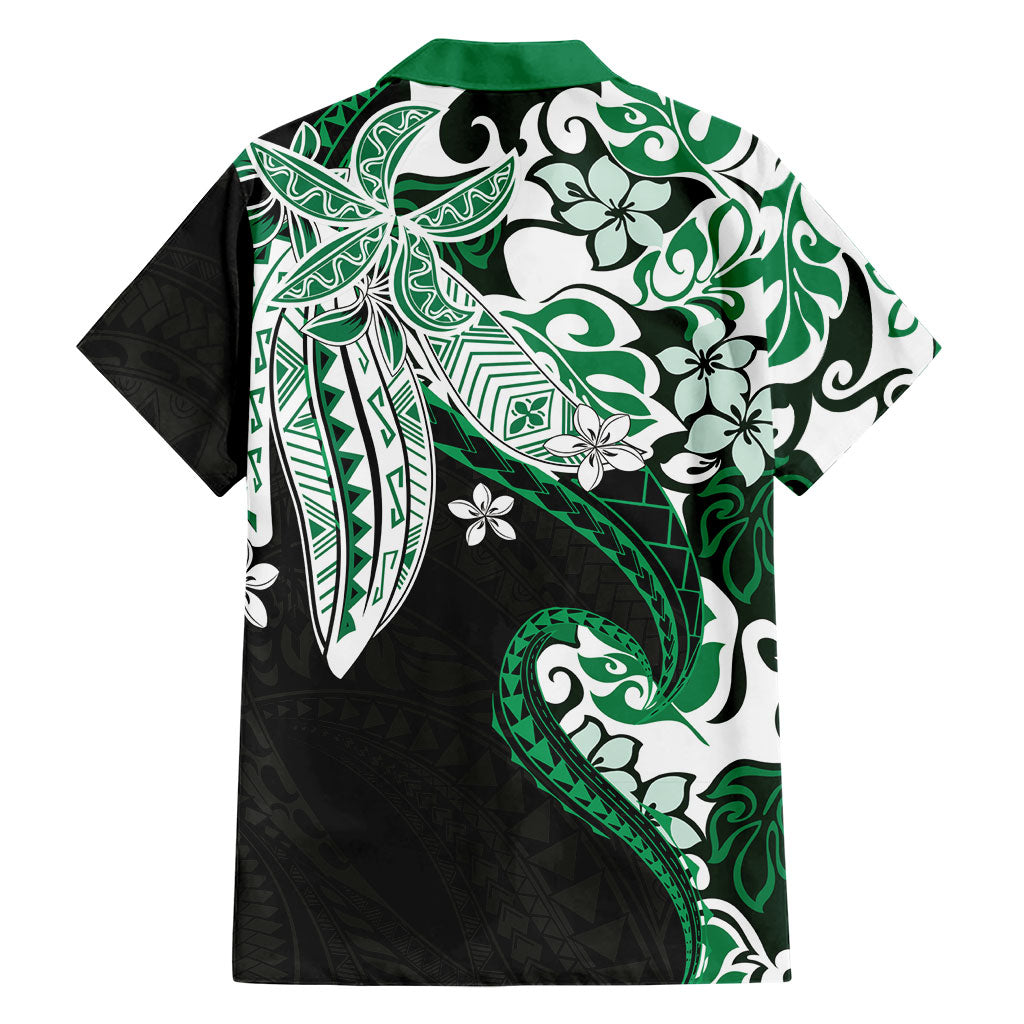 Monstera Plumeria Flowers Green Family Matching Short Sleeve Bodycon Dress and Hawaiian Shirt Polynesian Pattern LT01 - Polynesian Pride