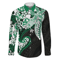 Monstera Plumeria Flowers Green Family Matching Summer Maxi Dress and Hawaiian Shirt Polynesian Pattern LT01 Dad's Shirt - Long Sleeve Green - Polynesian Pride