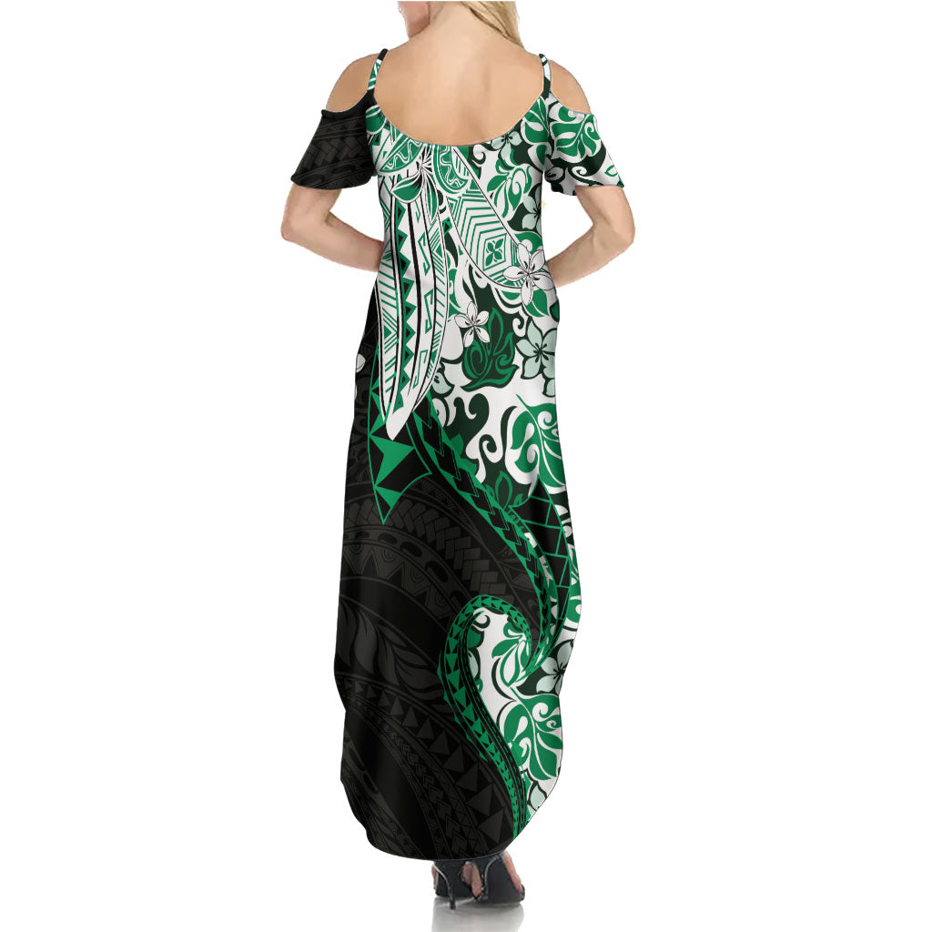 Monstera Plumeria Flowers Green Family Matching Summer Maxi Dress and Hawaiian Shirt Polynesian Pattern LT01 - Polynesian Pride