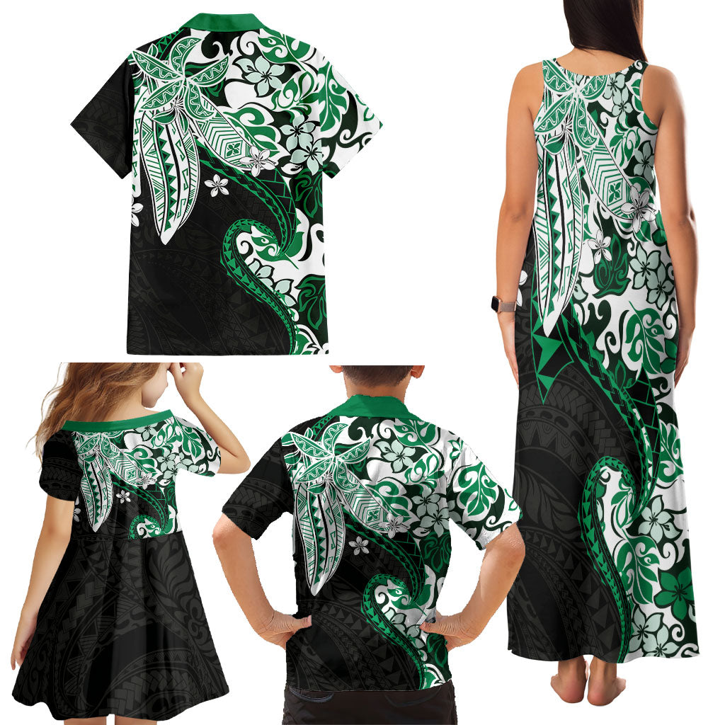 Monstera Plumeria Flowers Green Family Matching Tank Maxi Dress and Hawaiian Shirt Polynesian Pattern LT01 - Polynesian Pride