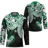 Monstera Plumeria Flowers Green Hockey Jersey Polynesian Pattern