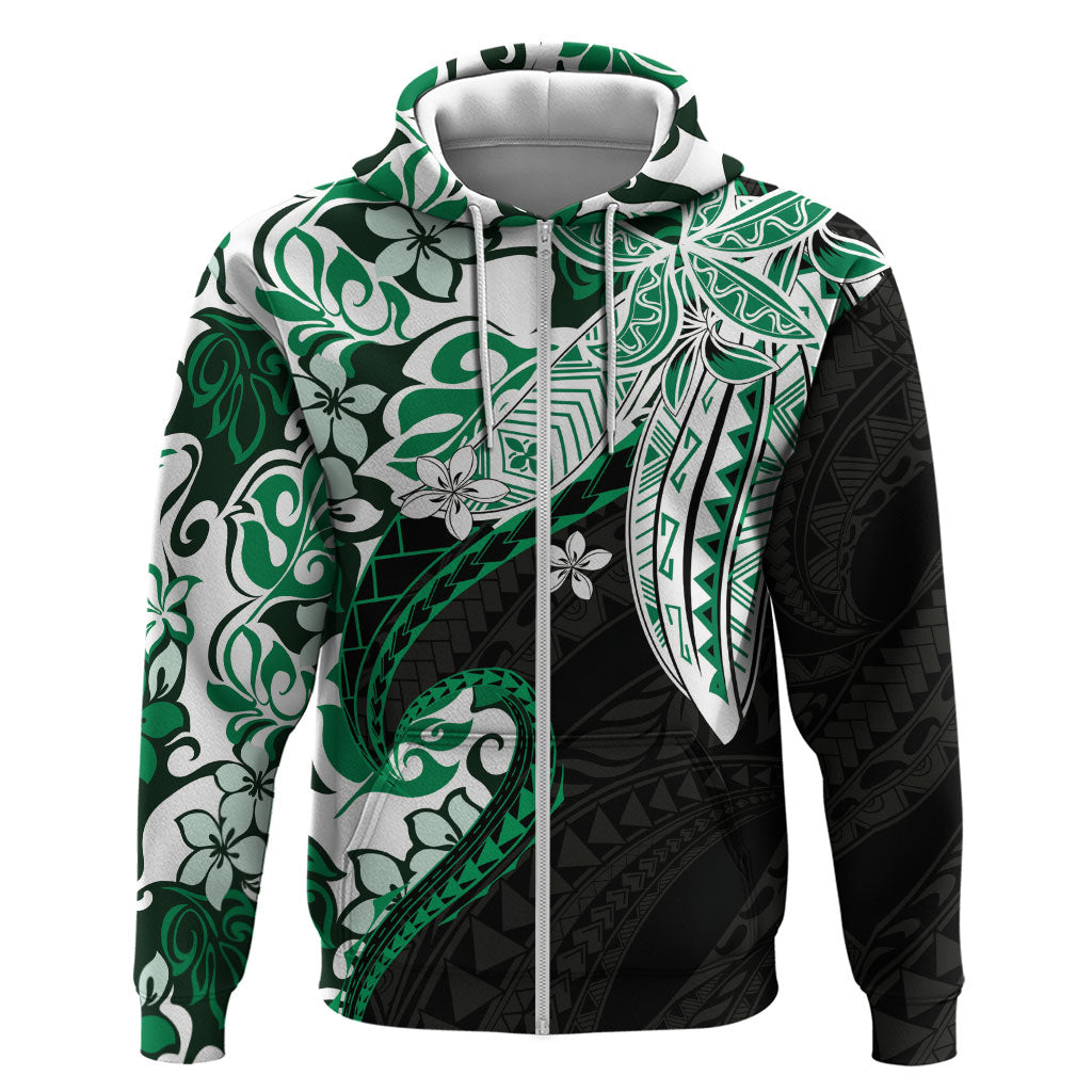 Monstera Plumeria Flowers Green Hoodie Polynesian Pattern