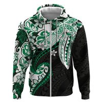 Monstera Plumeria Flowers Green Hoodie Polynesian Pattern