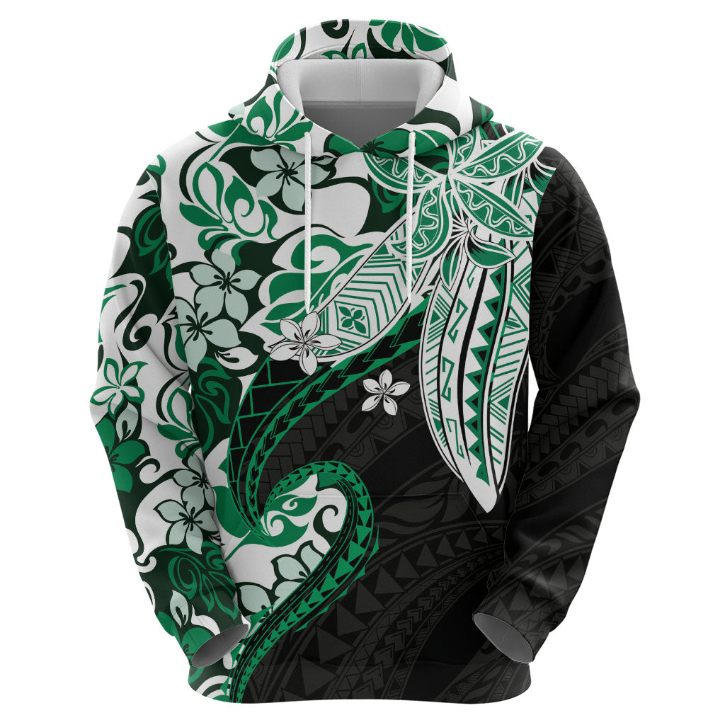 Monstera Plumeria Flowers Green Hoodie Polynesian Pattern