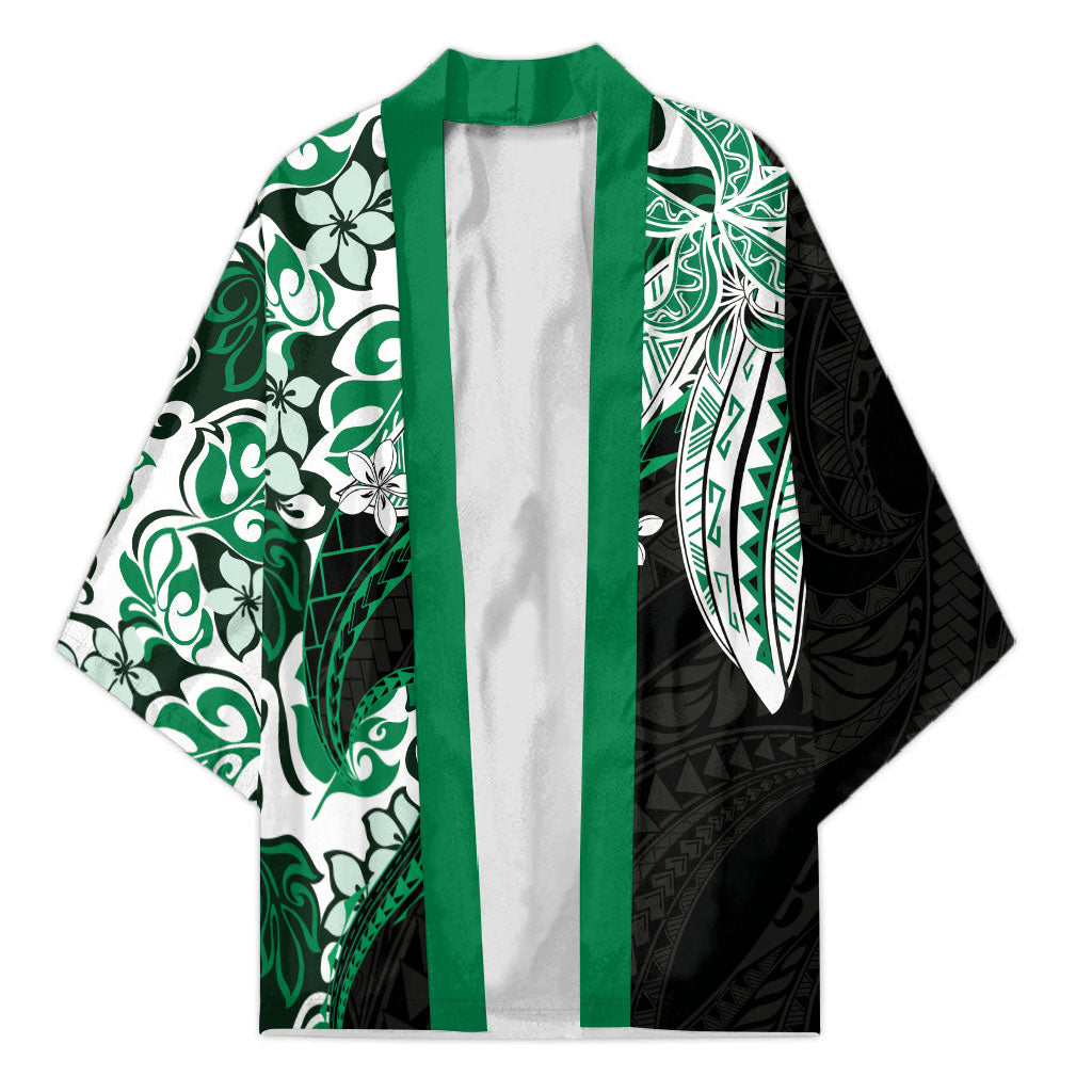 Monstera Plumeria Flowers Green Kimono Polynesian Pattern
