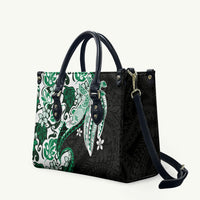 Monstera Plumeria Flowers Green Leather Bag Polynesian Pattern