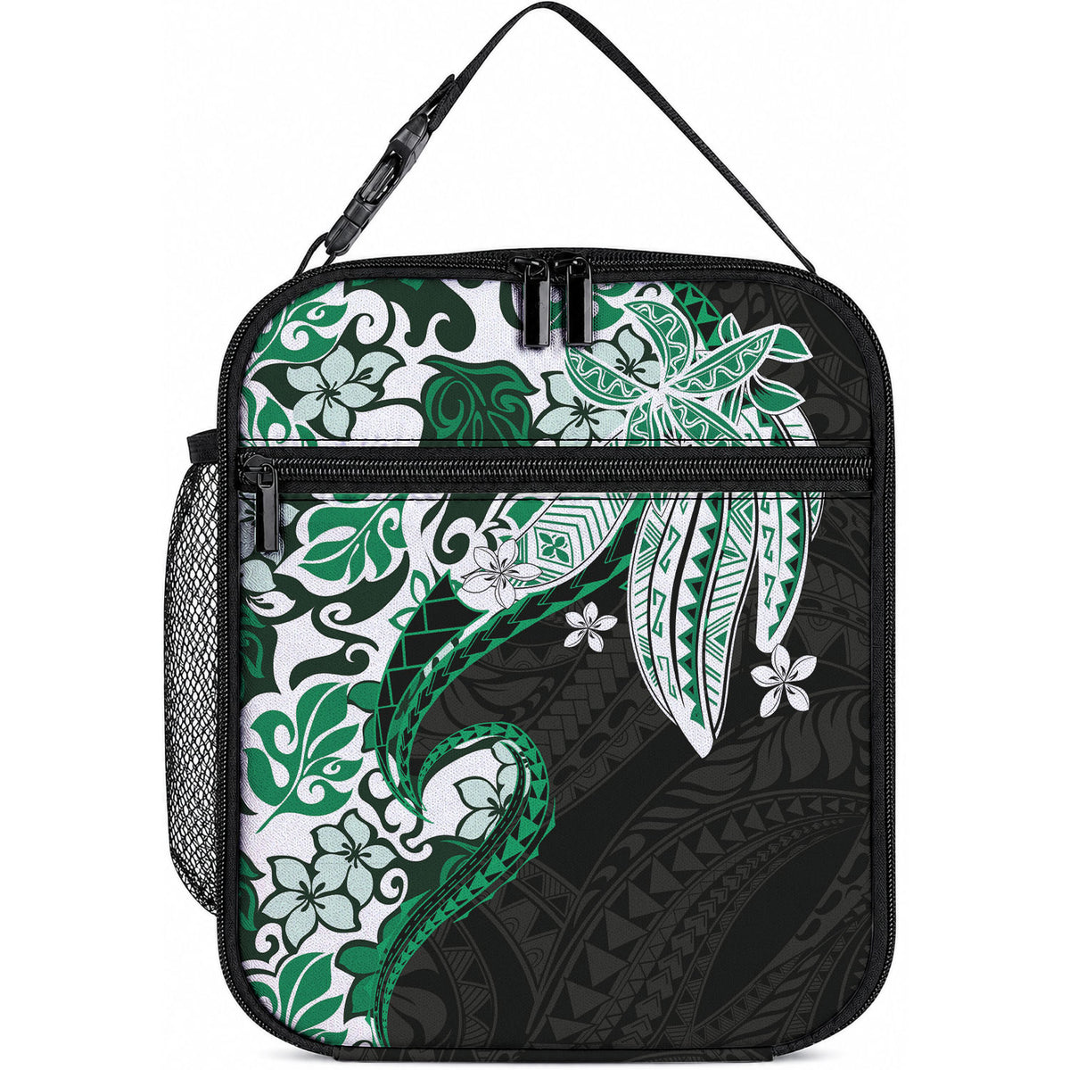 Monstera Plumeria Flowers Green Lunch Bag Polynesian Pattern LT01 10.2 × 8.3 × 4.3 inch Green - Polynesian Pride