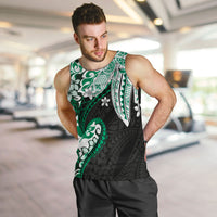 Monstera Plumeria Flowers Green Men Tank Top Polynesian Pattern