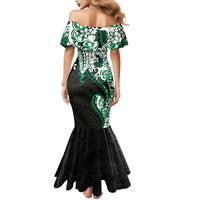 Monstera Plumeria Flowers Green Mermaid Dress Polynesian Pattern