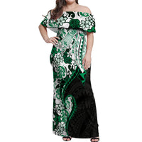 Monstera Plumeria Flowers Green Off Shoulder Maxi Dress Polynesian Pattern LT01 Women Green - Polynesian Pride