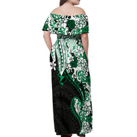 Monstera Plumeria Flowers Green Off Shoulder Maxi Dress Polynesian Pattern LT01 - Polynesian Pride