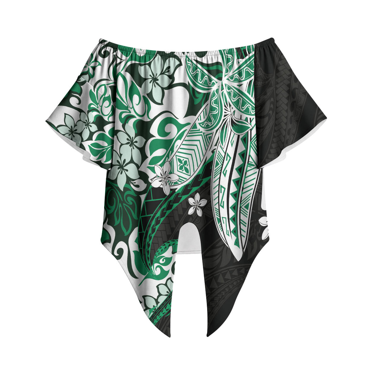Monstera Plumeria Flowers Green Off Shoulder Wrap Waist Top Polynesian Pattern LT01 Green - Polynesian Pride