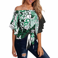Monstera Plumeria Flowers Green Off Shoulder Wrap Waist Top Polynesian Pattern LT01 - Polynesian Pride