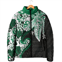 Monstera Plumeria Flowers Green Padded Jacket Polynesian Pattern
