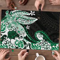 Monstera Plumeria Flowers Green Puzzle Polynesian Pattern