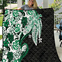Monstera Plumeria Flowers Green Quilt Polynesian Pattern