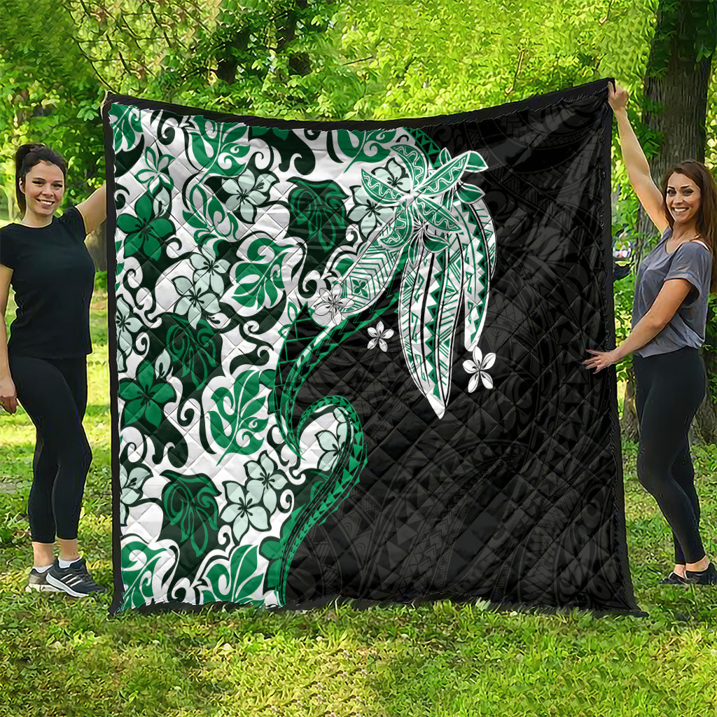 Monstera Plumeria Flowers Green Quilt Polynesian Pattern