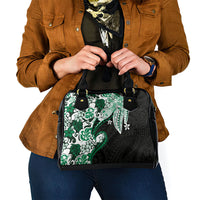 Monstera Plumeria Flowers Green Shoulder Handbag Polynesian Pattern