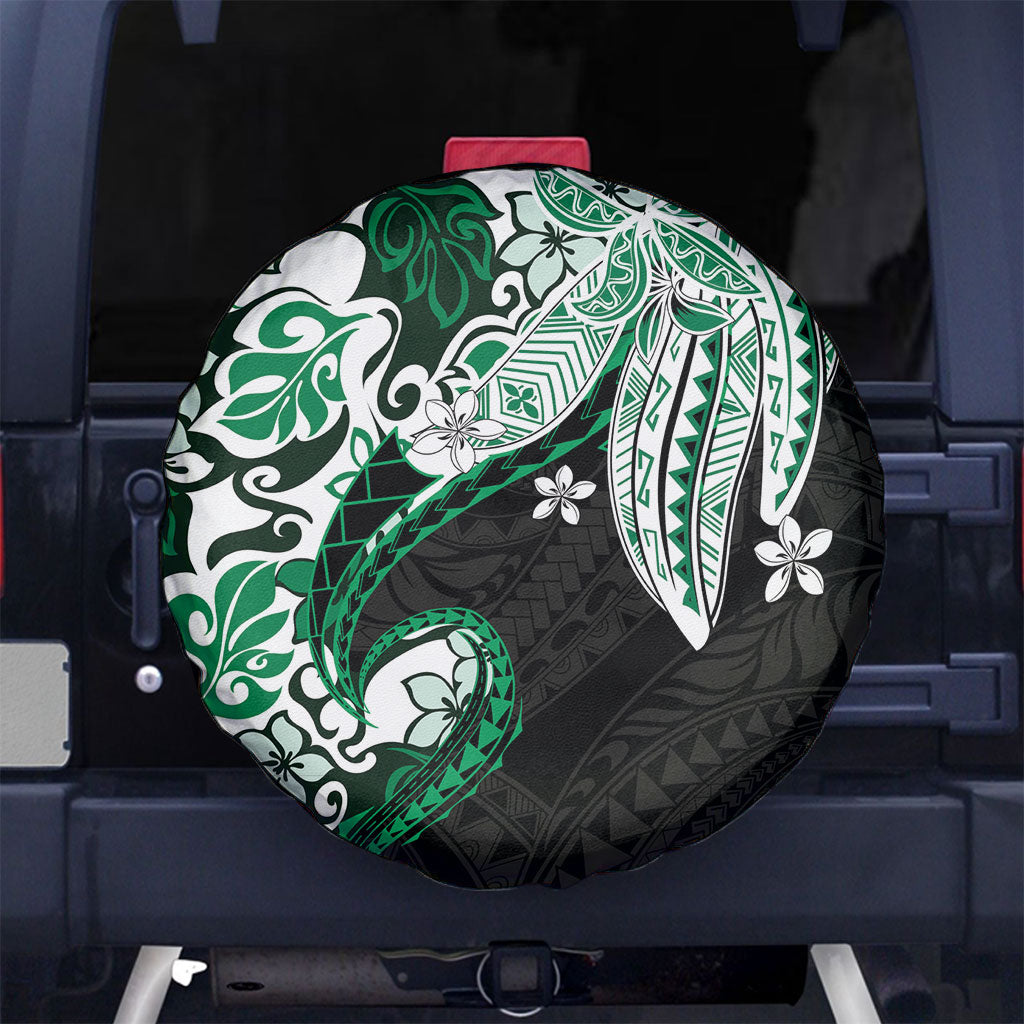 Monstera Plumeria Flowers Green Spare Tire Cover Polynesian Pattern LT01 No hole Green - Polynesian Pride