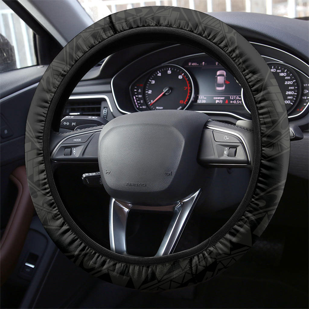 Monstera Plumeria Flowers Green Steering Wheel Cover Polynesian Pattern